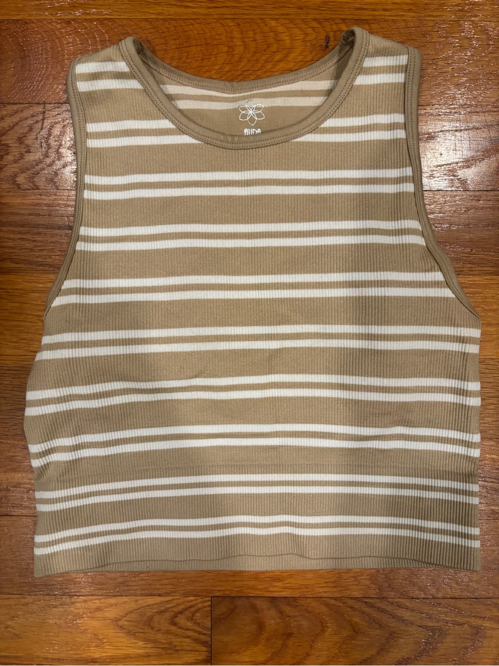 Striped Ribbed Tank Top in Beige and White